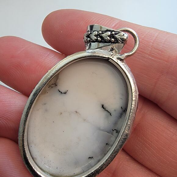 Ornate Sterling Silver Pendants Necklace with Handmade Dendritic Opal Jewelry - Picture 5 of 10